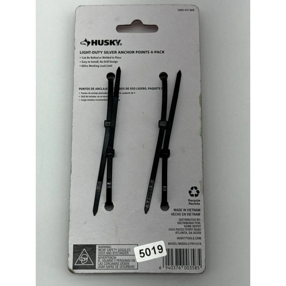 Husky Light Duty Silver Anchor Points 4 Pack 600 lb Working Load Tie Down Rings